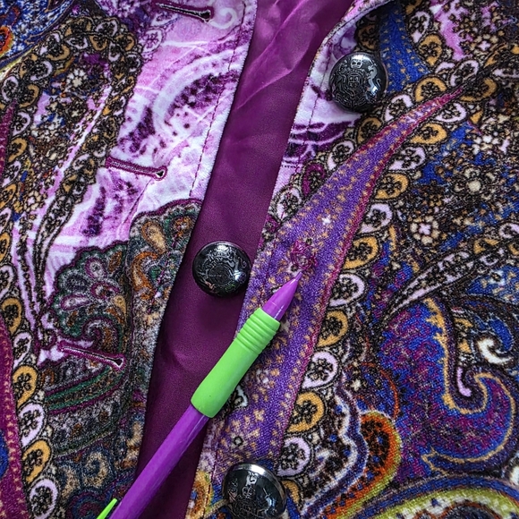 Basler Purple Multicolor Paisley Print Blazer Velvet Collar Jacket Medium - Picture 15 of 16